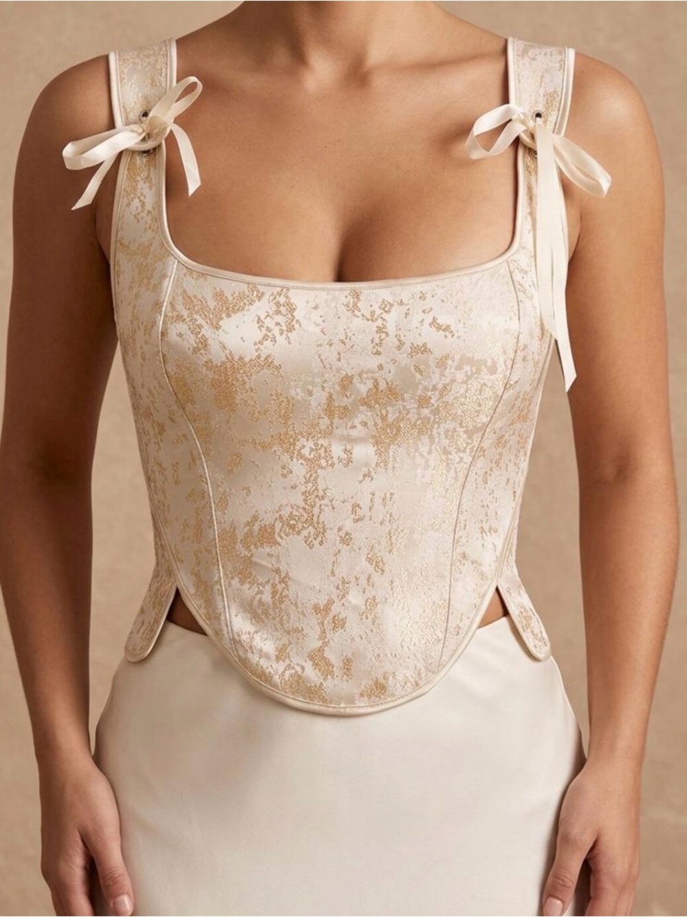 Ivory & Gold Brocade Satin Corset Top